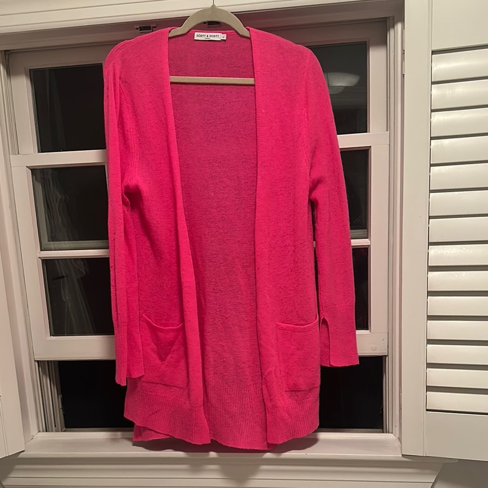Scott & Scott London L cashmere Pink Open-Front Sweater pockets light weight